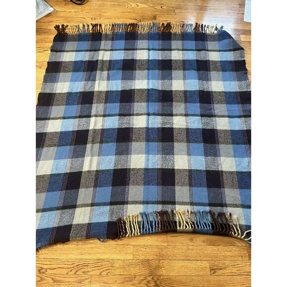 LL Bean Vintage Classic Light Blue Purple Plaid Soft Wool Throw Blanket ~49 x 51 - Picture 11 of 13